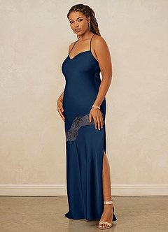 Christian Siriano Bridal for Azazie 1012 Bridesmaid Dresses Dark Navy Sheath Lace Stretch Satin Dress image12