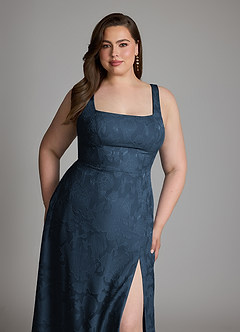 Azazie Debra Bridesmaid Dresses Dark Navy A-Line with Pockets Floral Burnout Dress image15