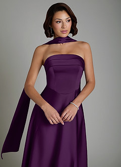 Azazie Odele Bridesmaid Dresses Grape A-Line Strapless Stretch Satin Dress image6
