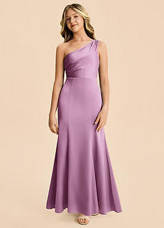 Azazie Ren Junior Wisteria A-Line Pleated Stretch Satin Dress image5