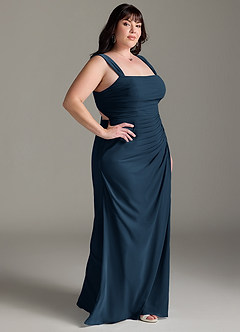 Azazie Jesaphine Robes de demoiselle d'honneur Robe Fourreau en Mousseline de soie Nœud Bleu Marine Foncé image10