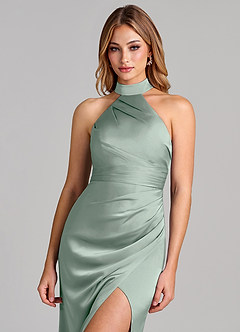 Azazie Karlotta Kleider zum Anprobieren zu Hause Etui Plissee Stretch-Satin Kleid Agave image6