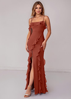 Azazie Malia Bridesmaid Dresses Auburn Sheath Ruched Chiffon Dress image4