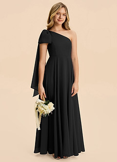 Azazie Averie Junior Black A-Line Pleated Chiffon Dress image6