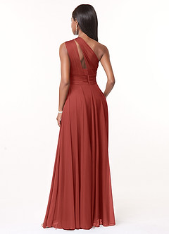 Azazie Charlize Robes de demoiselle d'honneur Robe Trapèze en Maille Ue épaule Terracotta image2