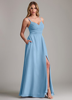 Azazie Terese Bridesmaid Dresses Steel Blue A-Line Pleated Chiffon Dress image6