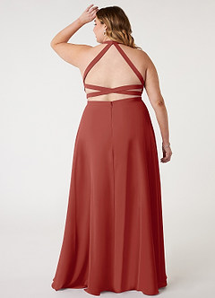 Azazie Clarice Bridesmaid Dresses Terracotta A-Line Halter Chiffon Dress image2