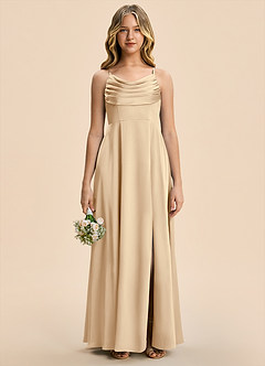 Azazie Gia Junior Champagne A-Line Pleated Stretch Satin Dress image6