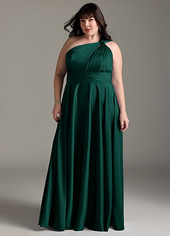 Azazie Charlize Bridesmaid Dresses Emerald A-Line One Shoulder Stretch Satin Dress image5