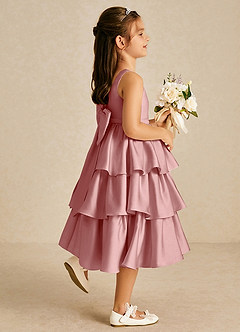 Azazie Margery vestidos de niña de las flores Vestido de Rosa Polvorienta de Satén Elástico de Corte en A con Lazo image5