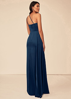 Azazie Maron Bridesmaid Dresses Dark Navy A-Line One Shoulder Stretch Satin Dress image4