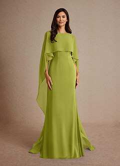 Azazie Milfred Mother of the Bride Dresses Lemongrass Sheath Boatneck Stretch Satin Dress image5