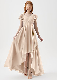 Azazie Caria Junior Robe Trapèze en Mousseline de soie Plissée Albâtre Blanc image6