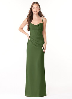 Azazie Mai Bridesmaid Dresses Olive Sheath Pleated Chiffon Dress image1