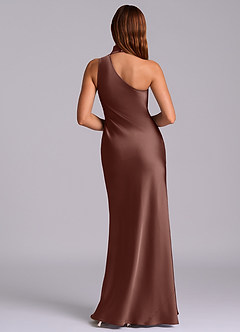Azazie Seona Bridesmaid Dresses Espresso Mermaid One Shoulder Stretch Satin Dress image4