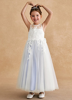 Azazie Bitsy Flower Girl Dresses Ivory Ice A-Line Lace Tulle Dress image2