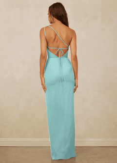Christian Siriano Bridal for Azazie 1003 Bridesmaid Dresses Aqua Sheath One Shoulder Chiffon Dress image2