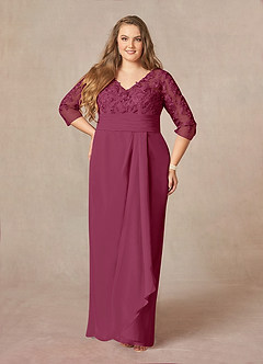 Azazie Joan Mother of the Bride Dresses Mulberry Sheath V-Neck Lace Chiffon Dress image6