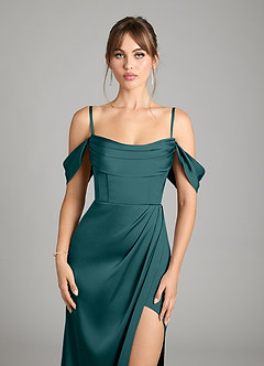 Azazie Johana Bridesmaid Dresses Pine Mermaid Off the Shoulder Stretch Satin Convertible Dress image4