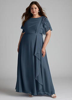 Azazie Aaliyah Robes de demoiselle d'honneur modestes Robe Trapèze Plissé à encolure dégagée Longueur ras du sol Mousseline de soie image6