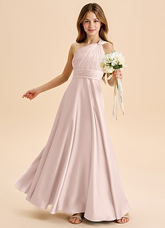 Azazie Charlize Junior Blushing Pink A-Line Pleated Stretch Satin Dress image4