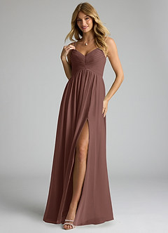 Azazie Alia Bridesmaid Dresses Espresso A-Line Pleated Chiffon Dress image3
