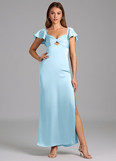 Azazie Demia Bridesmaid Dresses Sky Blue Sheath Sweetheart Neckline Stretch Satin Dress image5