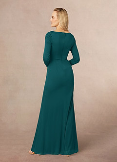 Azazie Risa Mother of the Bride Dresses Peacock Mermaid V-Neck Pleated Mesh Dress image3