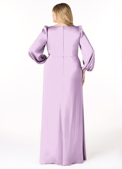 Azazie Mel Bridesmaid Dresses Frosted Lilac Sheath Long Sleeve Stretch Satin Dress image8