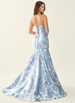 Jacinta Blue Floral Jacquard wrap Mermaid Prom Dress image2