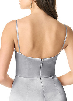 Azazie Liv Jurken voor bruidsmeisjes Converteerbaar Jurk van Metaalachtig Satijn met Kolom Off the Shoulder Zilver image9
