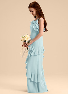 Azazie Evara Junior Abito A-Line in Chiffon Sea Glass image5