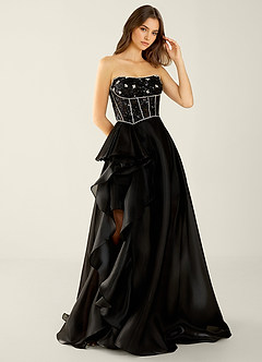 Keira Black Organza Wrap Beaing Corset A-line Prom Dress image5