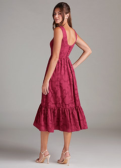 Azazie Alissa Brautjungfernkleider A-Linie mit Taschen Blumen-Burnout Kleid Burgunderrot image7