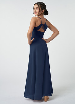 Azazie Avelina Junior Dark Navy A-Line Pleated Chiffon Dress image5