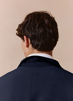 front Savile Navy Blue Wool Blend Suit Jacket