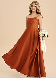 Azazie Bear Junior Vestido de Canela de Satén Elástico de Corte en A con Escote de Corazón image5