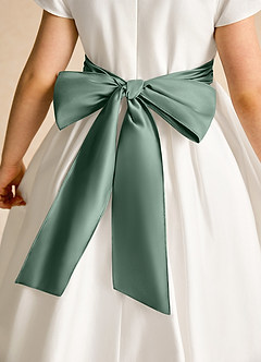 Azazie Deary Flower Girl Dresses Ivory Eucalyptus A-Line Bow Cotton Dress image8