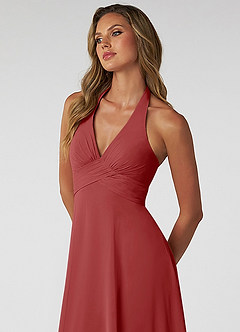 Azazie Tessie Bridesmaid Dresses Rust A-Line V-Neck Pleated Chiffon Dress image5