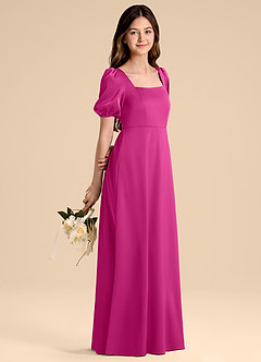 Azazie Briar Junior Vestido de Fucsia de Satén Elástico de Corte en A con Lazo image6