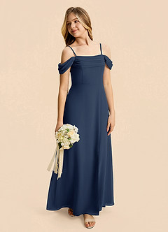 Azazie Lilly Junior Dark Navy A-Line Pleated Chiffon Dress image5