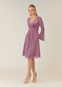 Azazie Teraso Mother of the Bride Dresses Vintage Mauve A-Line Pleated Mesh Dress image3
