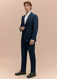 front Miles Navy Blue Seersucker Trousers Suit