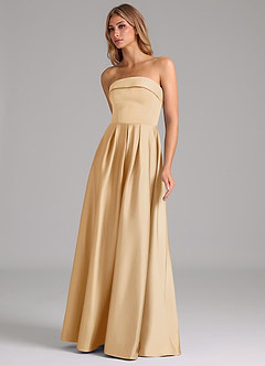 Azazie Lucienne Bridesmaid Dresses Gold A-Line Strapless Stretch Satin Convertible Dress image6