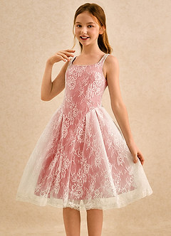 Azazie Cubbie Girls Formal Flower Girl Dresses Salmon Pink A-Line Lace Dress image3