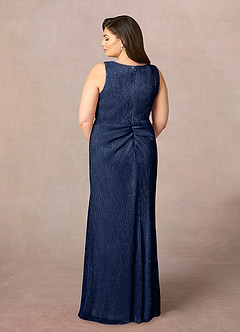 Azazie Tuscon vestidos de madre de la novia Vestido de Azul Marino Oscuro de Malla Metálica de Corte En A con Volante image8
