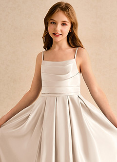 Azazie Reia Girls Formal laatste Uitverkoop A-Lijn Jurk van Mat Satijn Geplooid Powder Blue image6