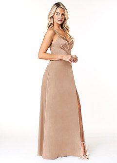 Azazie Madaleine Final Sale English Rose A-Line Pleated Stretch Satin Dress image3