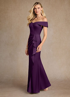 Azazie Laredo Mother of the Bride Dresses Grape Mermaid Off the Shoulder Stretch Satin Dress image5