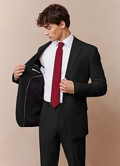front Savile Black Wool Blend Suit Jacket
